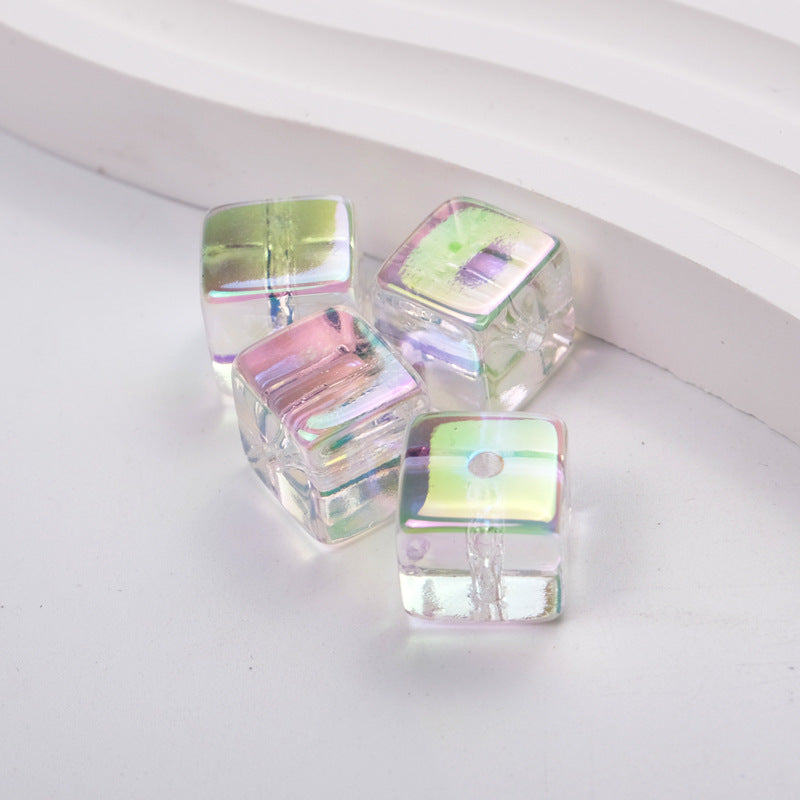 Wholesale 100PCS/PACK transparent color plated uv cube perforated acrylic Beads