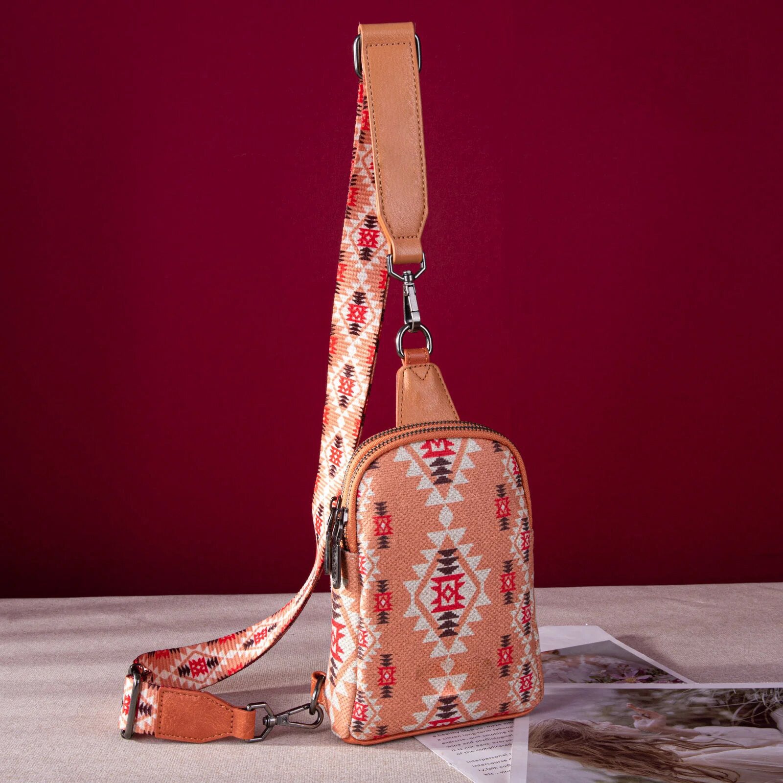 卸売ヴィンテージ アステカ キャンバス プリント ボヘミアン チェスト バッグ クロスボディ バッグ