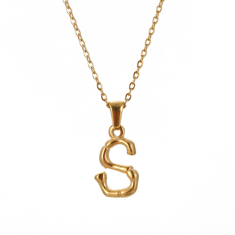 Wholesale Stainless Steel Plated 18K Bamboo Letter Necklace