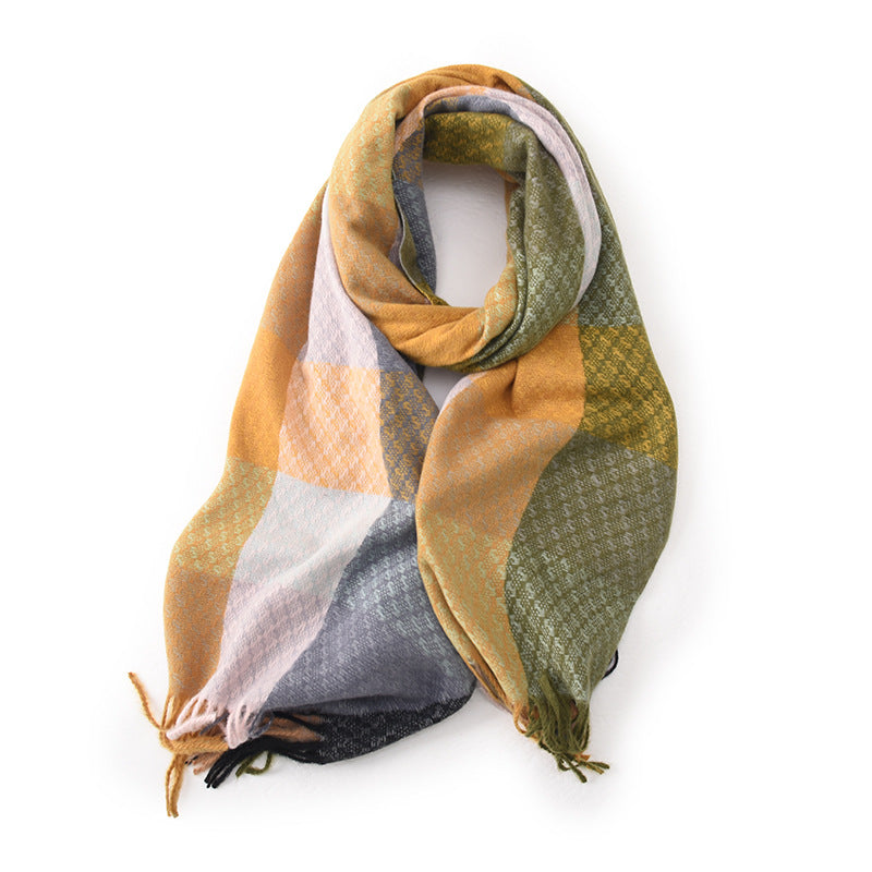 Wholesale Autumn and Winter Contrast Plaid Tassel Imitation Cashmere Scarf