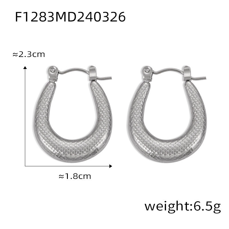 Wholesale Titanium Steel Gold Plated Geometric U Shape Texture Earrings