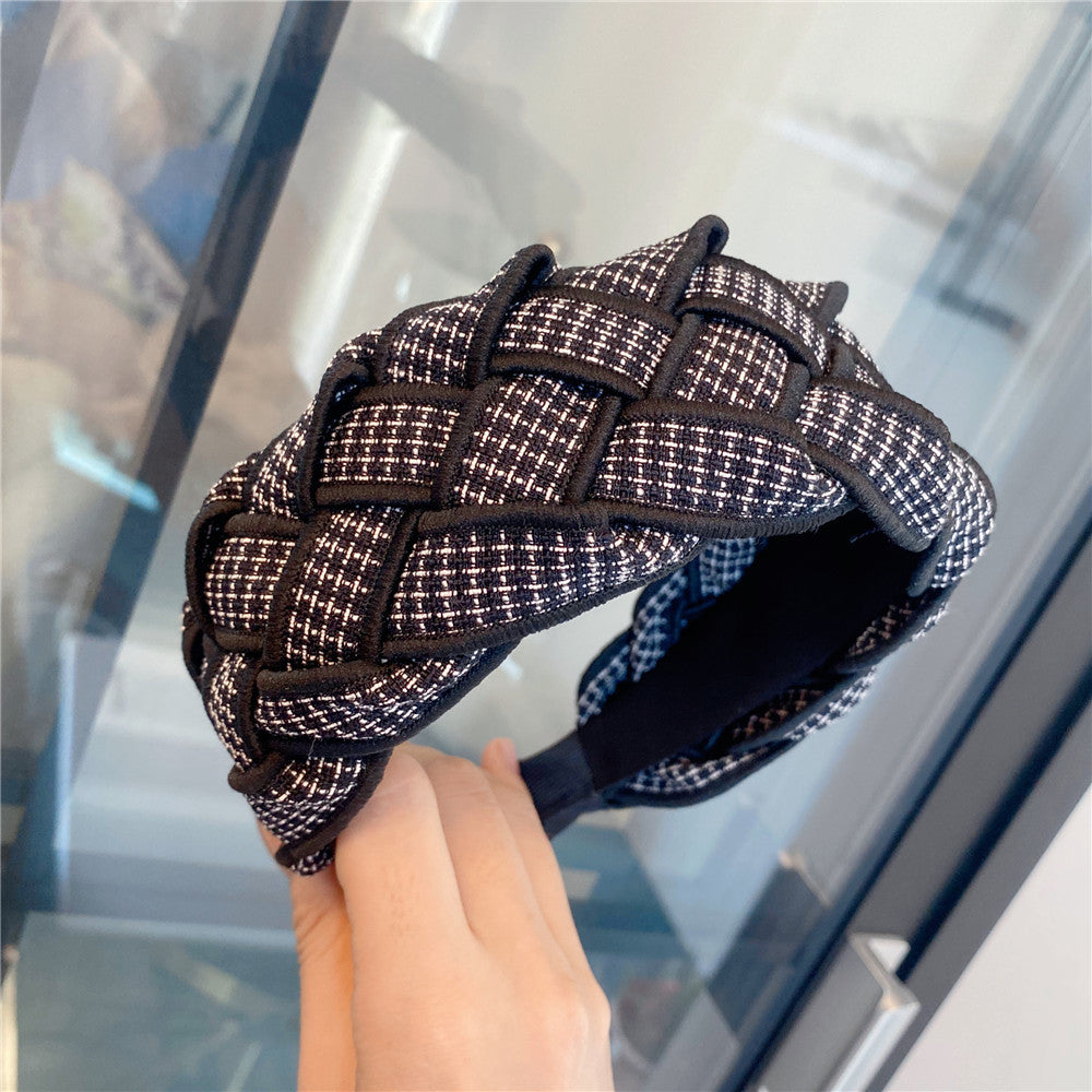 Wholesale Autumn and Winter High Skull Wide Edge Braided Houndstooth Headband