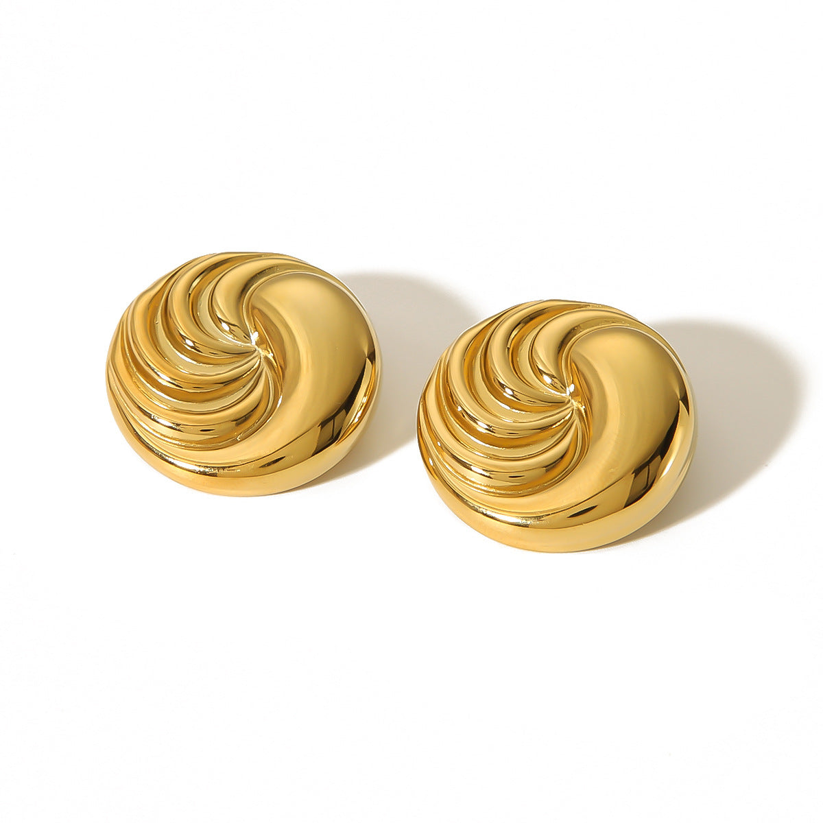 Wholesale 2pcs Round 18k Gold Swirl Pattern Stainless Steel Earrings