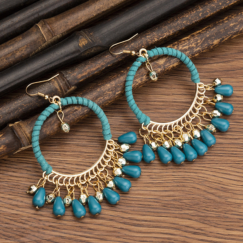 Wholesale Rice Bead Handmade Woven Tassel Earrings