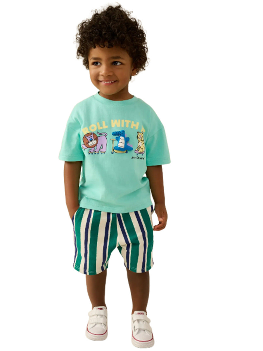Wholesale European And American Style Boys Summer Short Sleeve Shirt And Shorts Two Piece Set For Boutique Resale