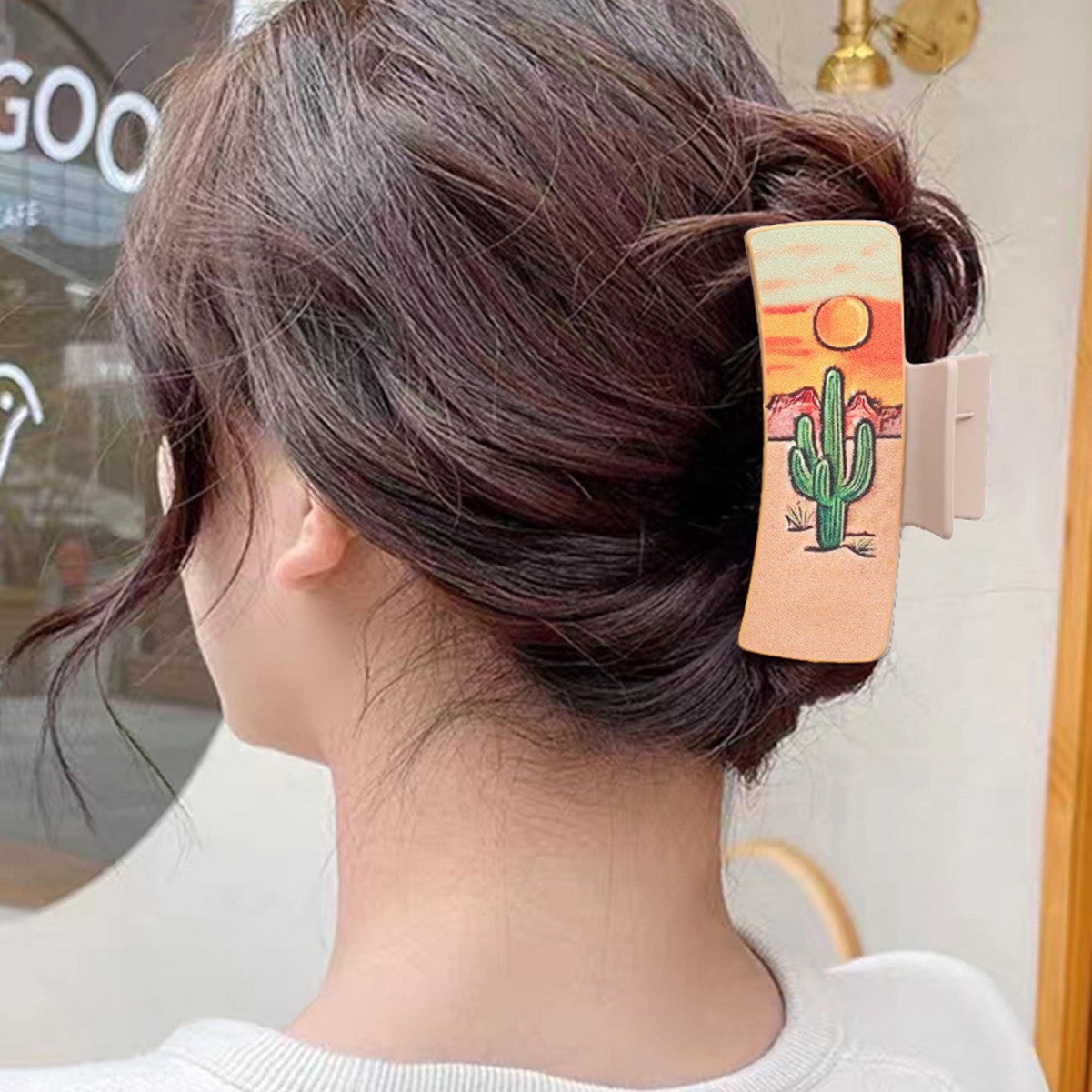 Wholesale Faux Leather Women S Hair Claw Clip And Earrings Set Western Cowboy Sunflower Cactus Design Party Wear And Everyday Styling