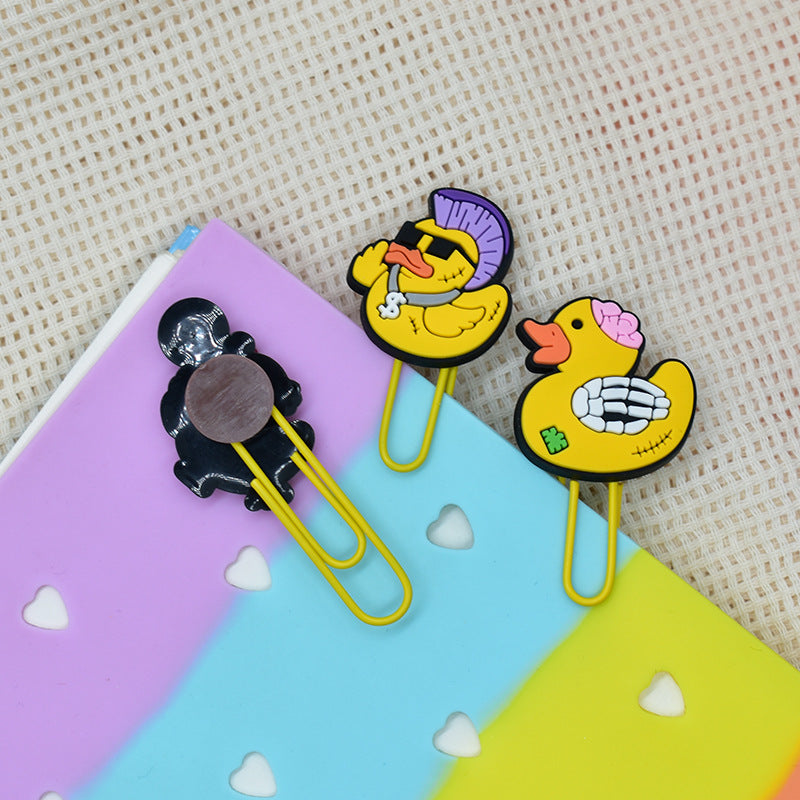 Wholesale Random 50pcs Little Yellow Duck Metal Soft Rubber Paperclip Bookmarks