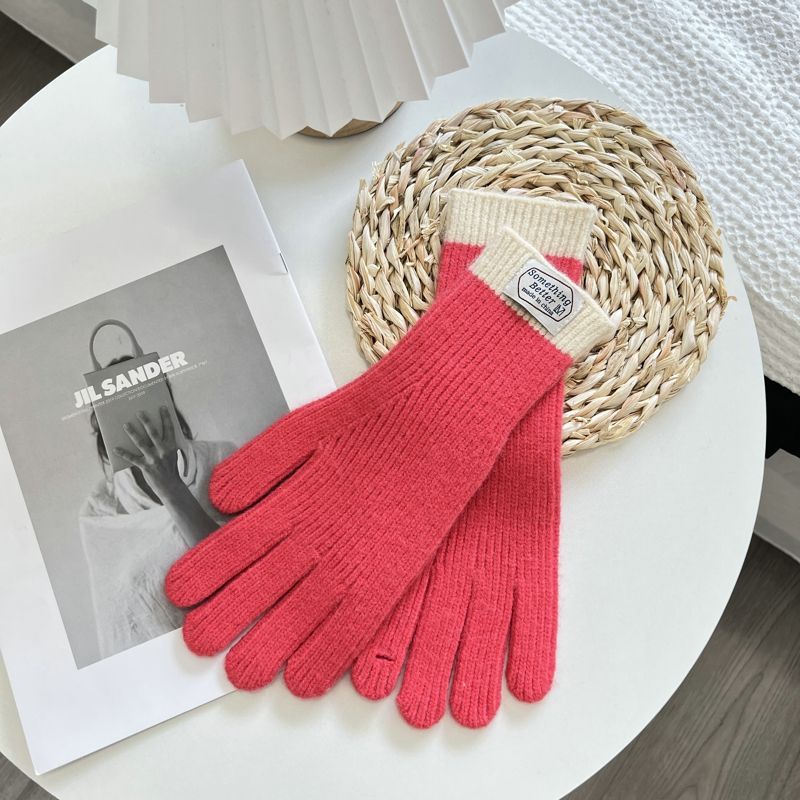 Wholesale Autumn and Winter Color-blocked Knitted Woolen Gloves with Touch Screen Minute Hands