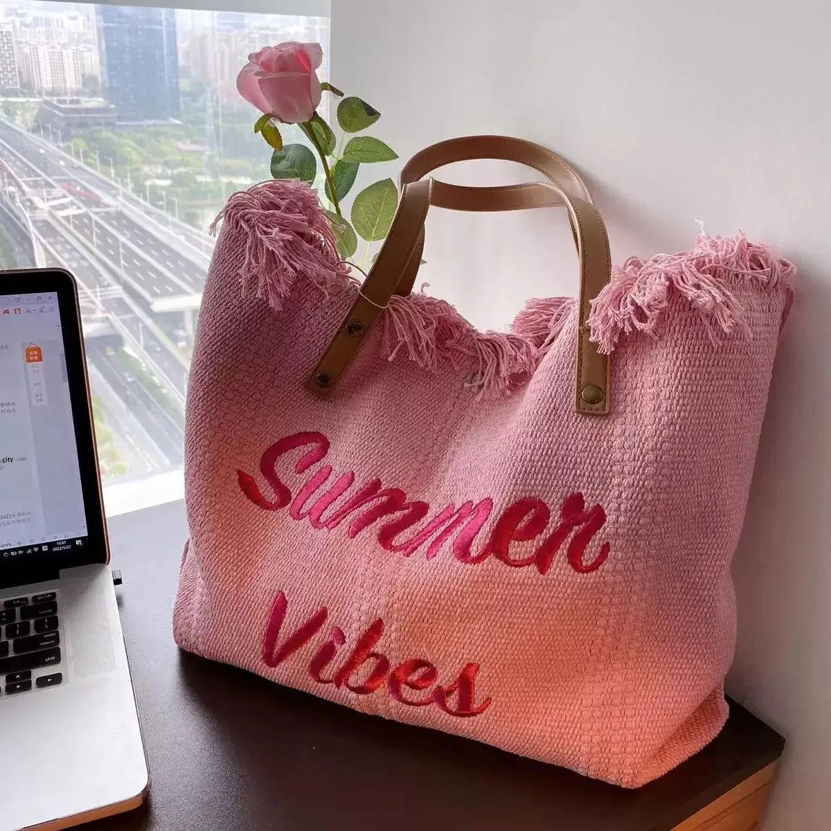 Wholesale Large Capacity Canvas Bag Embroidered Letters Tote Bag Handbag Shoulder Bag