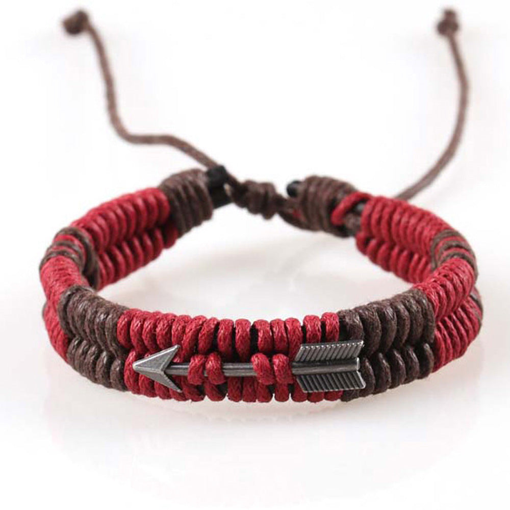 Wholesale hot-selling fashion simple arrow metal woven bracelet wax thread winding red rope bracelet jewelry ladies