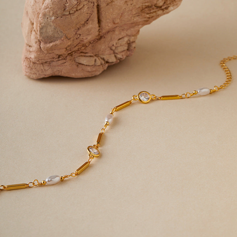 Wholesale Elegant Women S Pearl Zircon Bracelet 18K Gold Plated Copper Chic Jewelry Accessory For Party Wedding And Everyday Wear