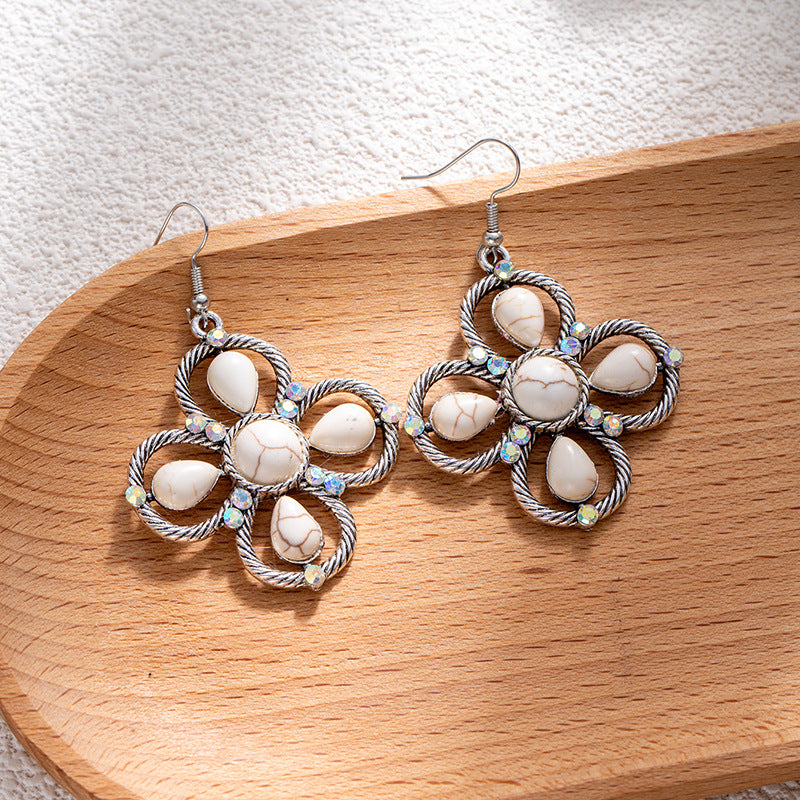 Wholesale Bohemian style turquoise flower earrings