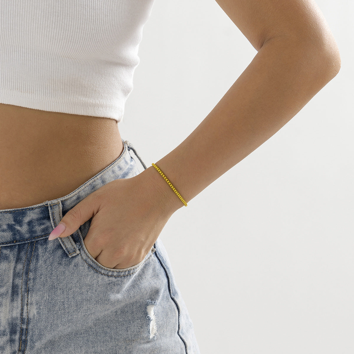 Wholesale Hollow Single Layer Color Spray Painted Large Box Chain Bracelet Necklaces Set