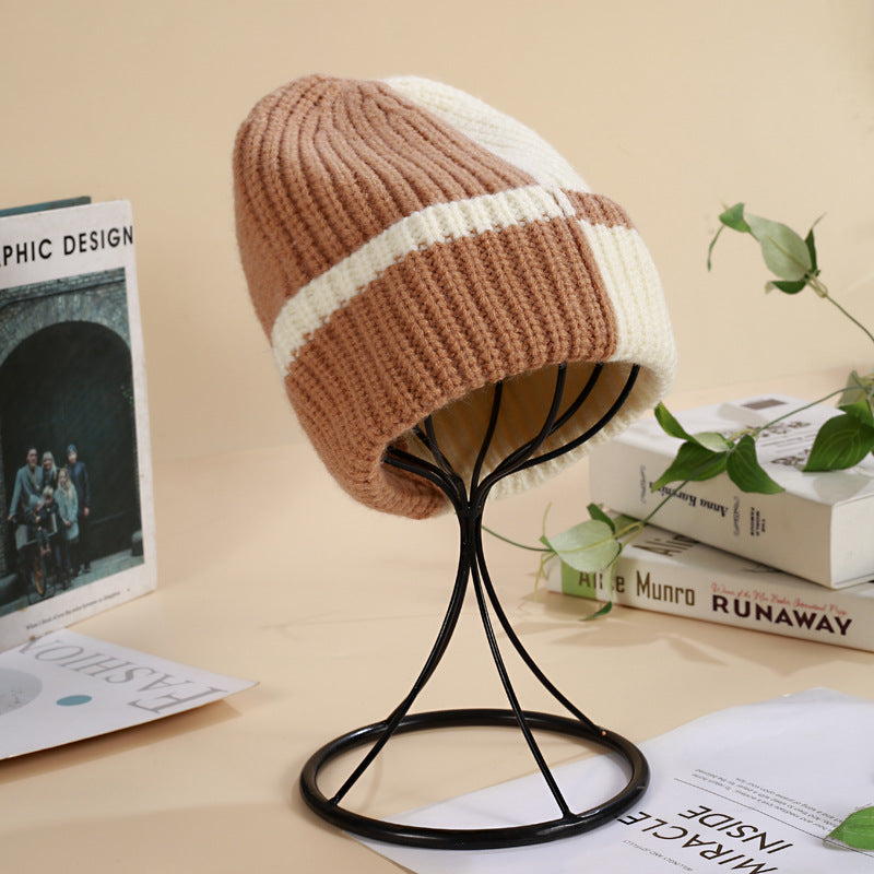 Wholesale Contrast Color Thick Warm Two-color Cute Kitten Pattern Knitted Hat