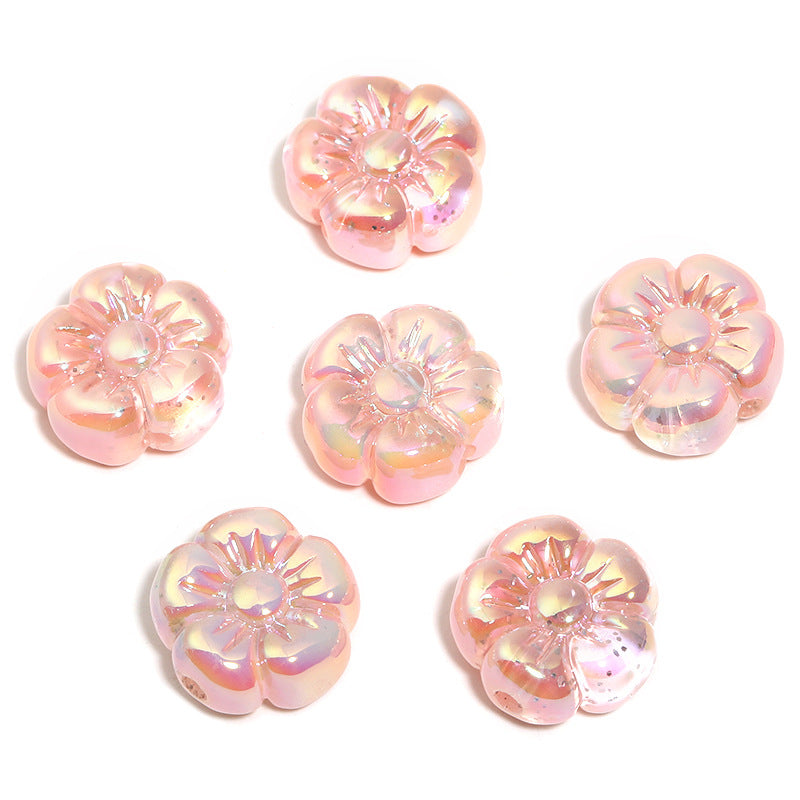 Wholesale 100pcs Translucent sequin five-petal flower UV-plated acrylic flower beads