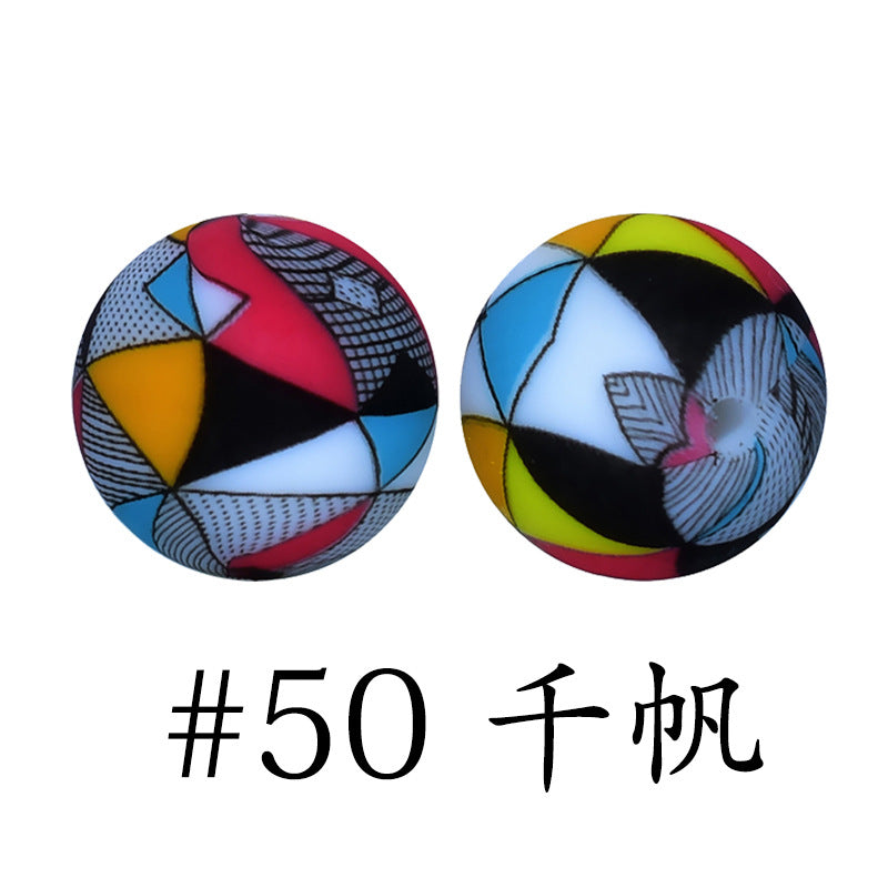 Wholesale 50pcs 16mm Print Silicone Beads Colorful Silicone Water Transfer Beads