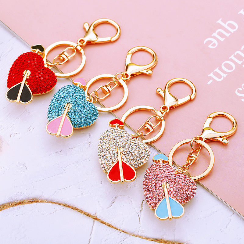 Wholesale Diamond-encrusted One-arrow Heart-piercing Love  Metal  Keychain
