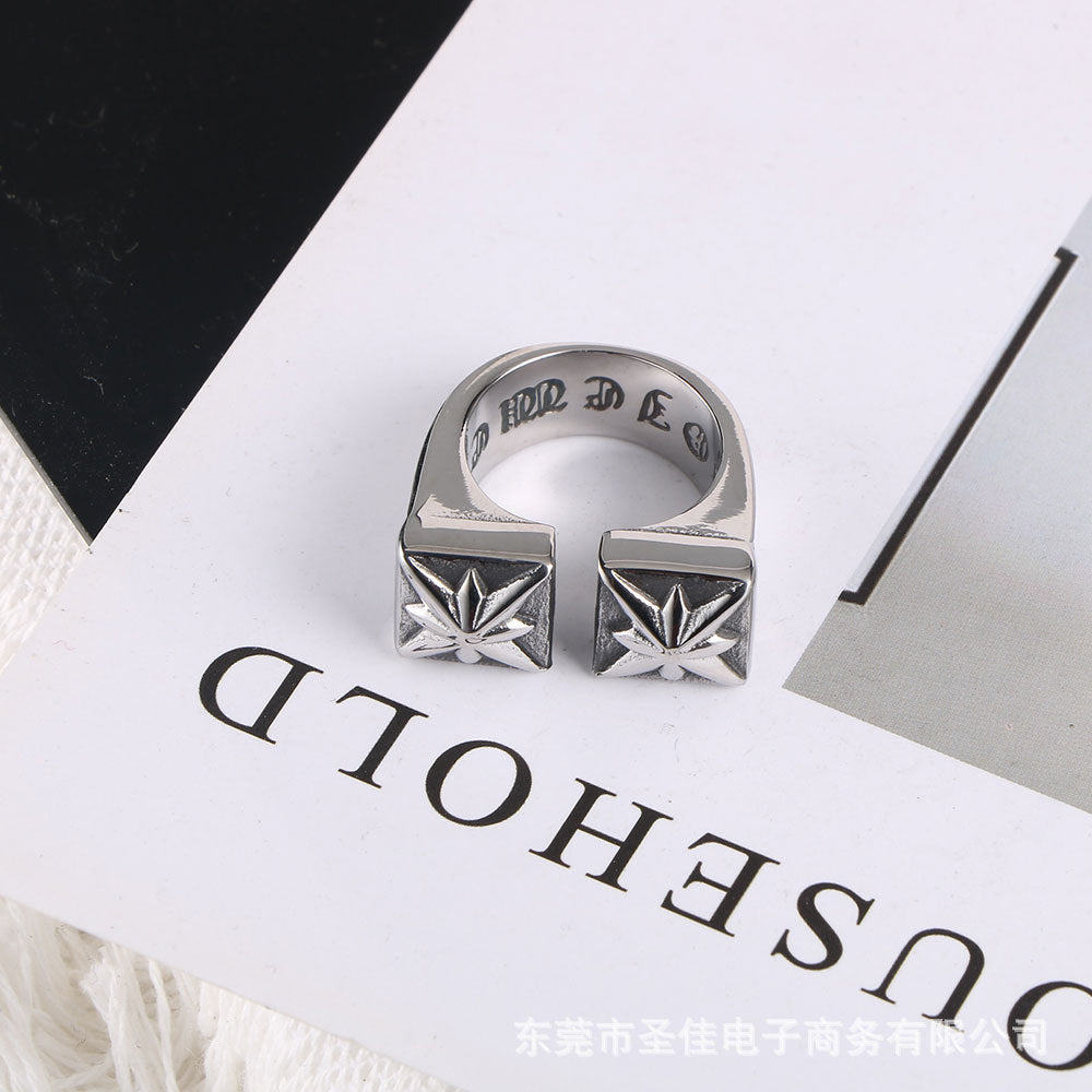 Wholesale Punk Retro Double Pozidriv Titanium Steel Ring