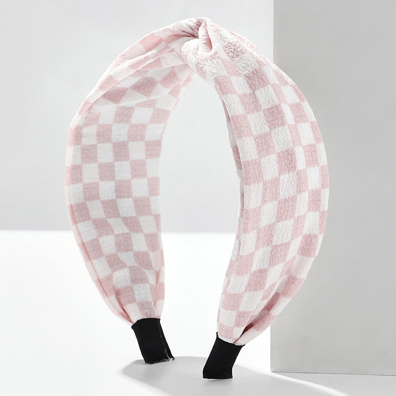 Wholesale Fashion chessboard Plaid Jane wide edge fabric headband 1PCs