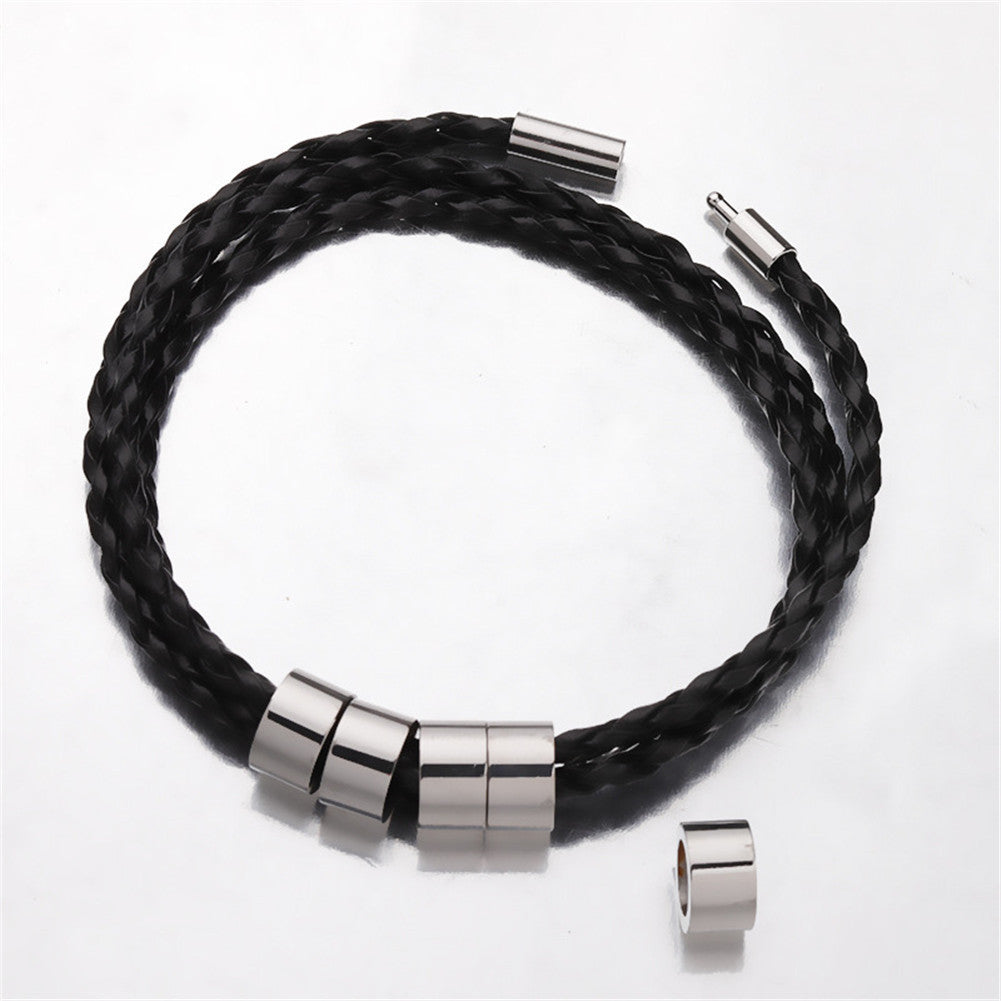 Wholesale Stainless Steel Beads 3 Layer Braided Leather Cord Bracelet