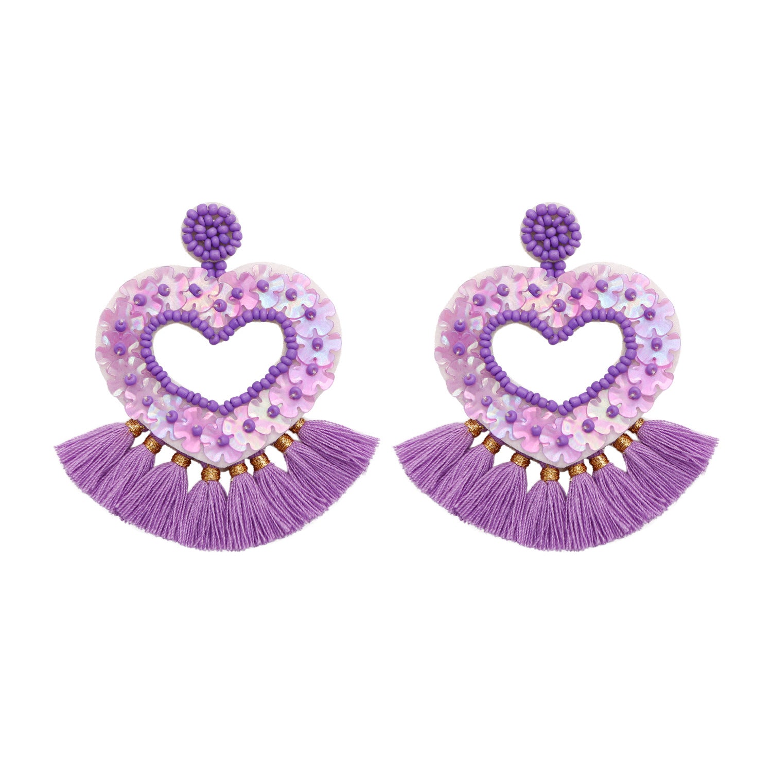 Wholesale Bohemian Exaggerated Retro Heart-shaped Ethnic Rice Beads Earrings Handmade Tassel Love Mother's Day Earrings