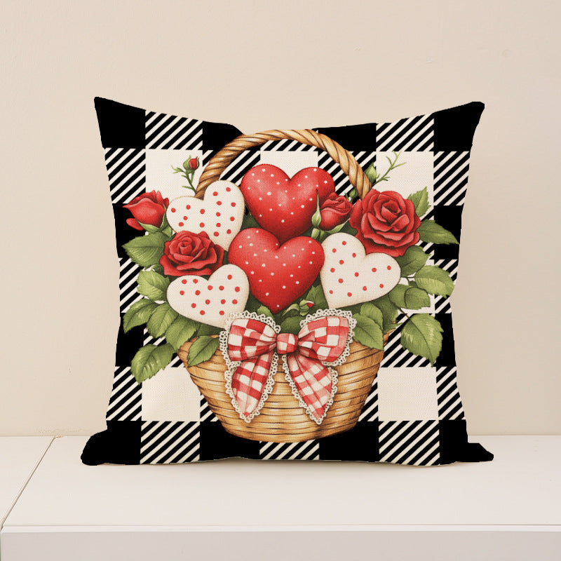 Wholesale  Plaid Printed Love Pillow Valentine' s Day   Bedside Cushion Linen
