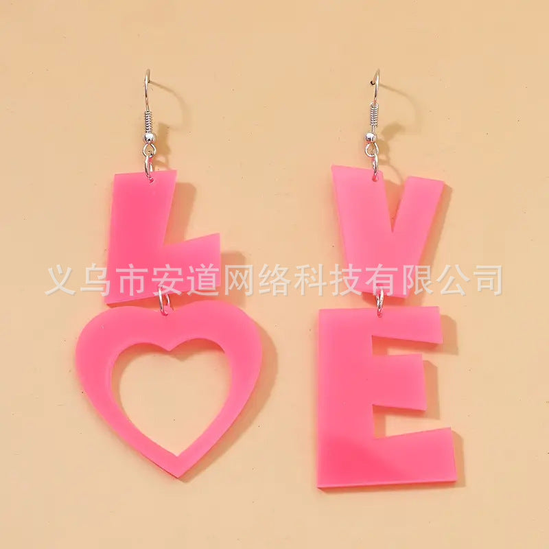 Wholesale  Love Letter Acrylic Asymmetric Pink Heart Earrings