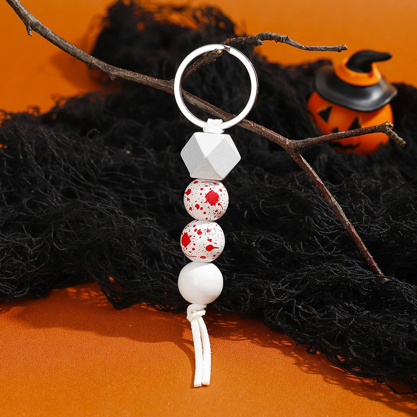 Wholesale Halloween Pumpkin Spider Wood Beads Beaded Keychain