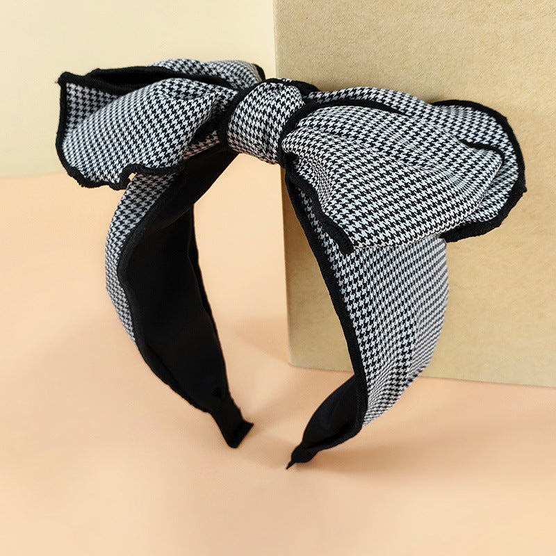 Wholesale Wide Edge Houndstooth Large Bow Fabric Headband