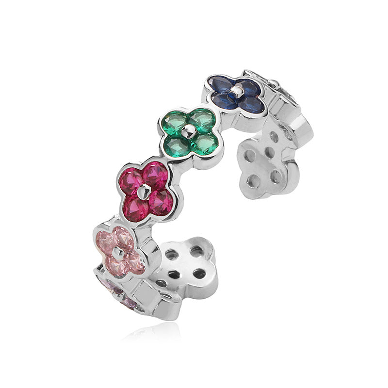 Wholesale Luxury Four-leaf Clover Opening Adjustable Ring