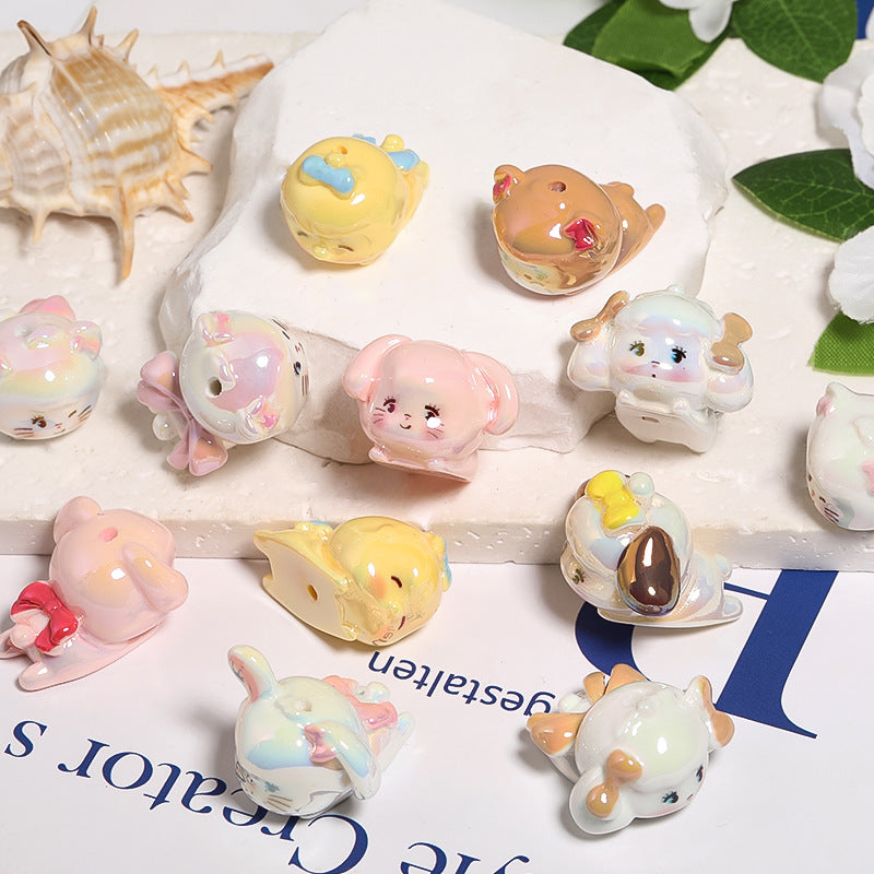 Wholesale 25pcs Plastic Doll Beads with Holes Cartoon Papa Series Kitten Beads DIY