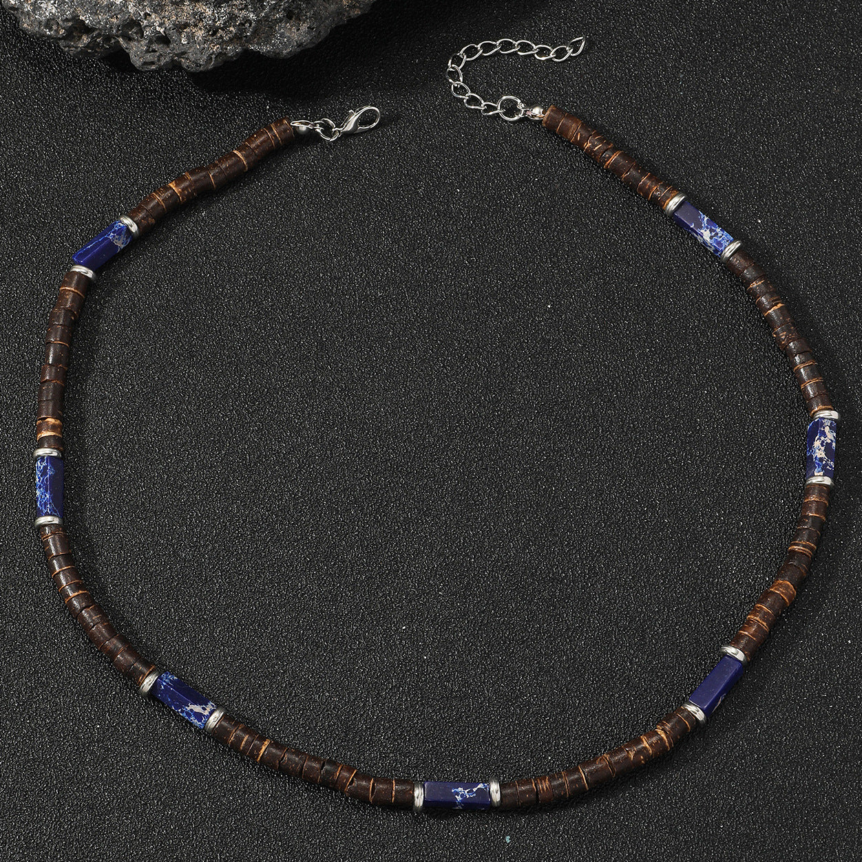 Wholesale Hip-hop Bohemian style turquoise and wooden beaded men' s necklace