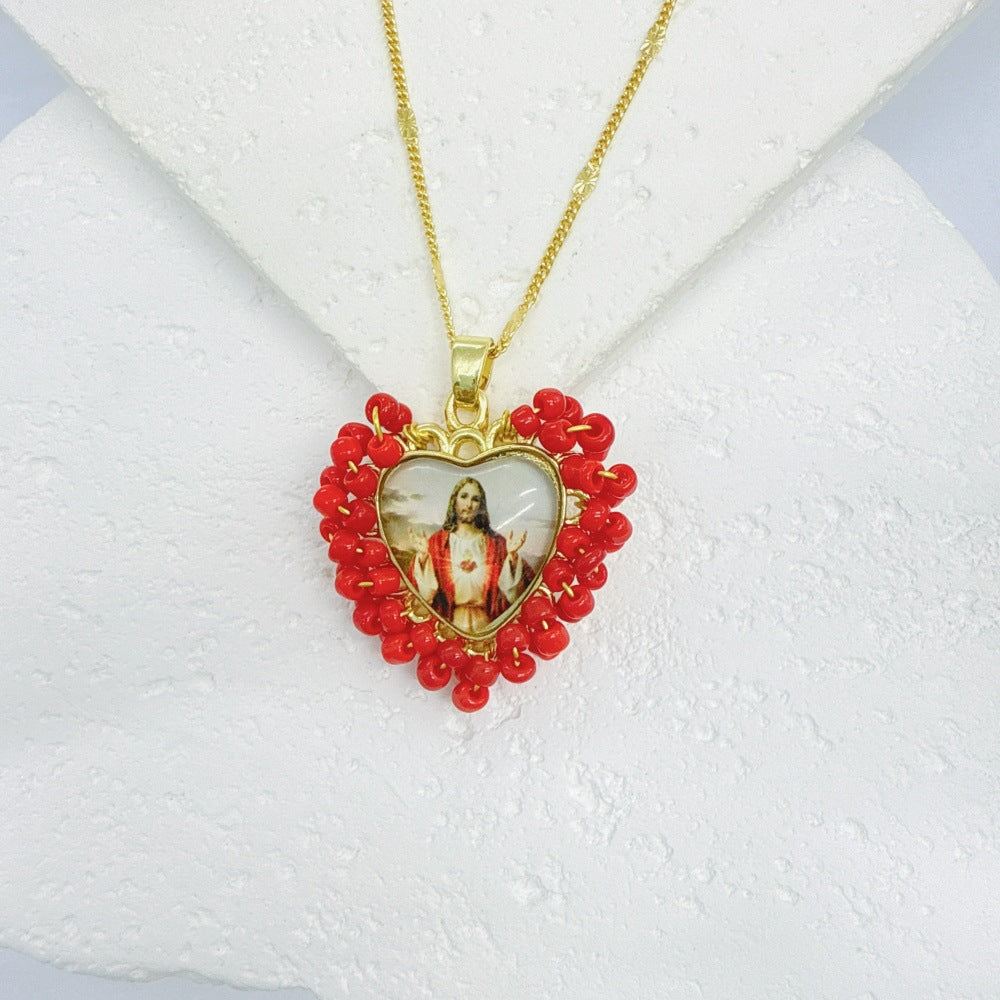 Wholesale Golden Rice Bead Love Pendant heart necklace