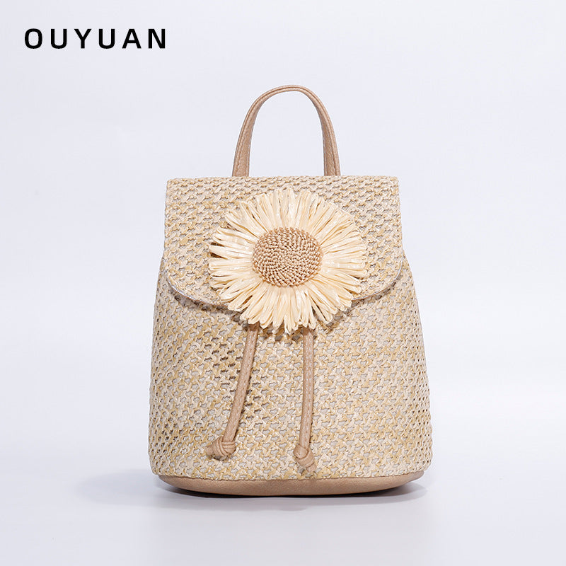 Wholesale Straw sunflower backpack