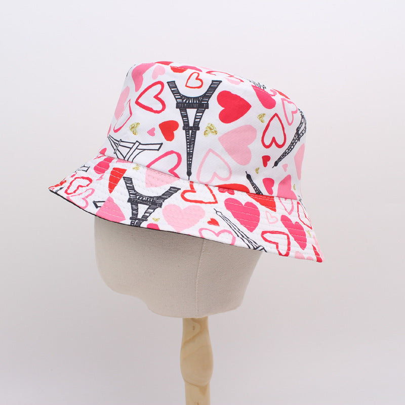 Wholesale Fisherman Hat Valentine's Day Love Printed Basin Hat All-match Casual Sunshade Double-sided Sun Hat Couple Hat