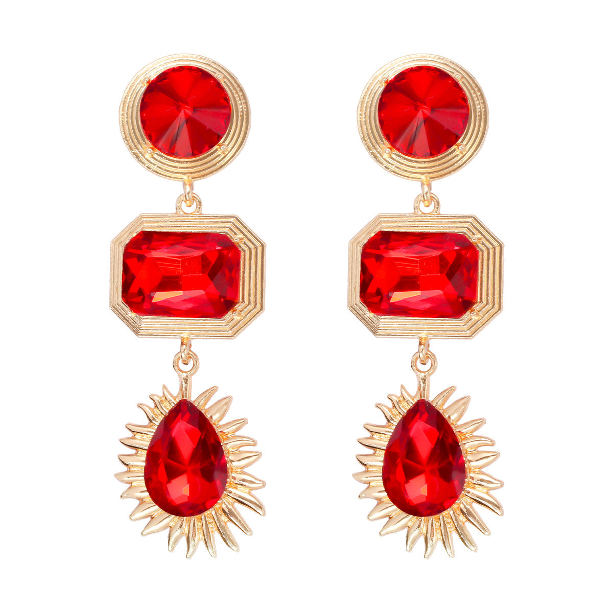 Wholesale Geometric Circular Square Water Droplet Sunflower Alloy Earrings