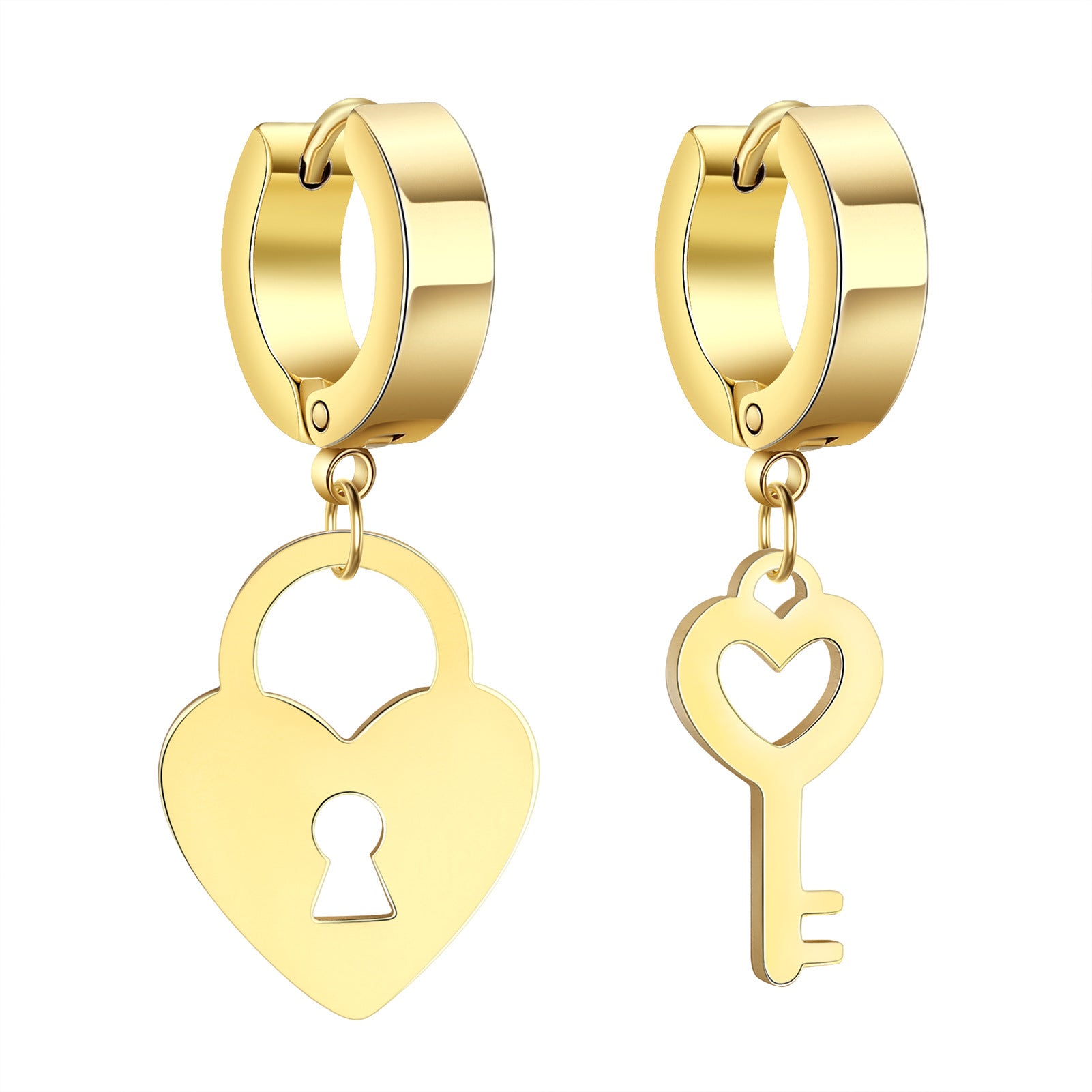 Wholesale Cut Heart Lock Combination Asymmetric Pendant Stainless Steel Earrings