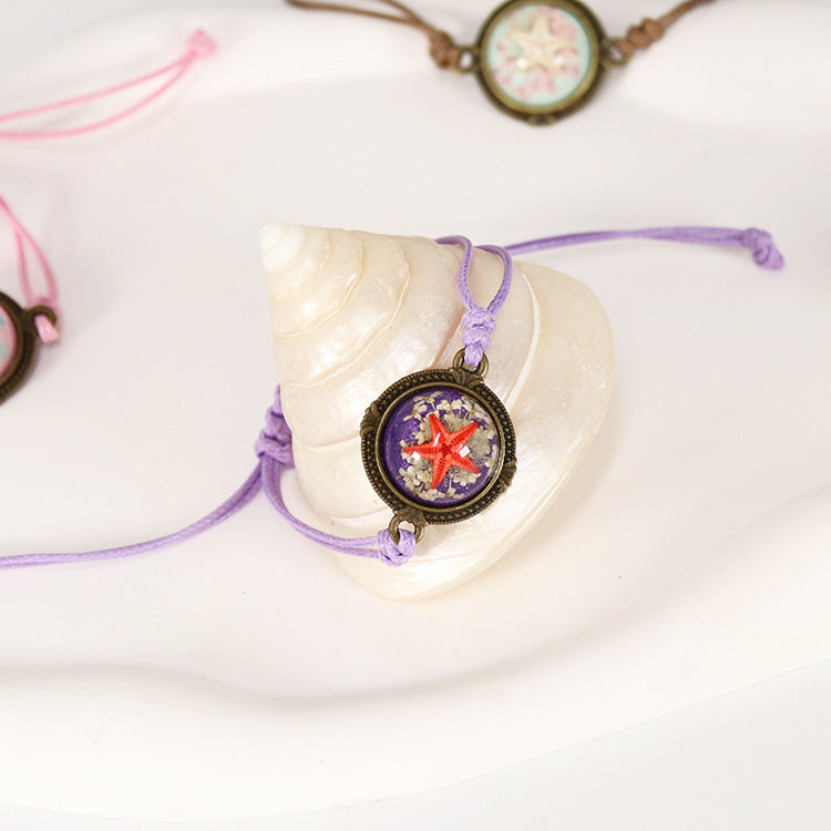 Wholesale 12pcs Wax Rope Vintage Starfish Natural Resin Bracelet