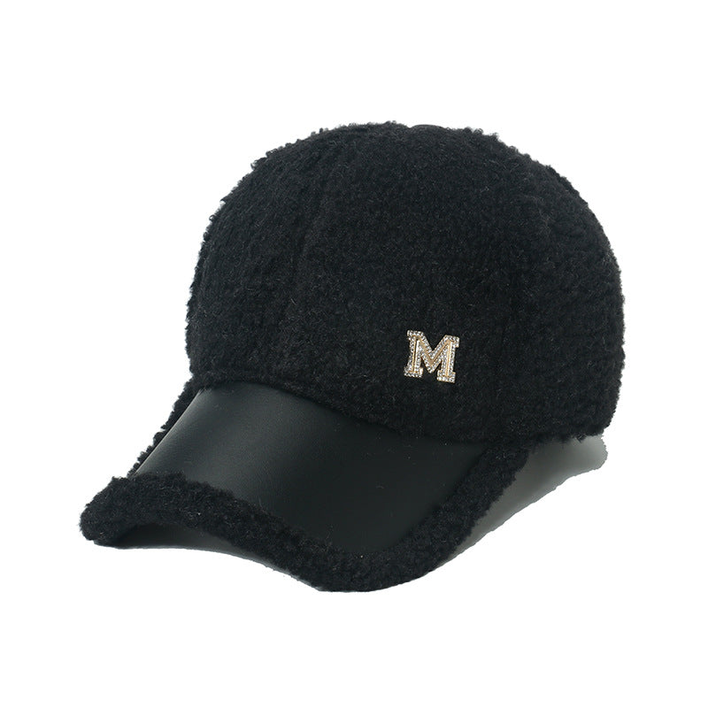 Wholesale Thickened Warm Diamond-studded Lambskin Leather Baseball Cap