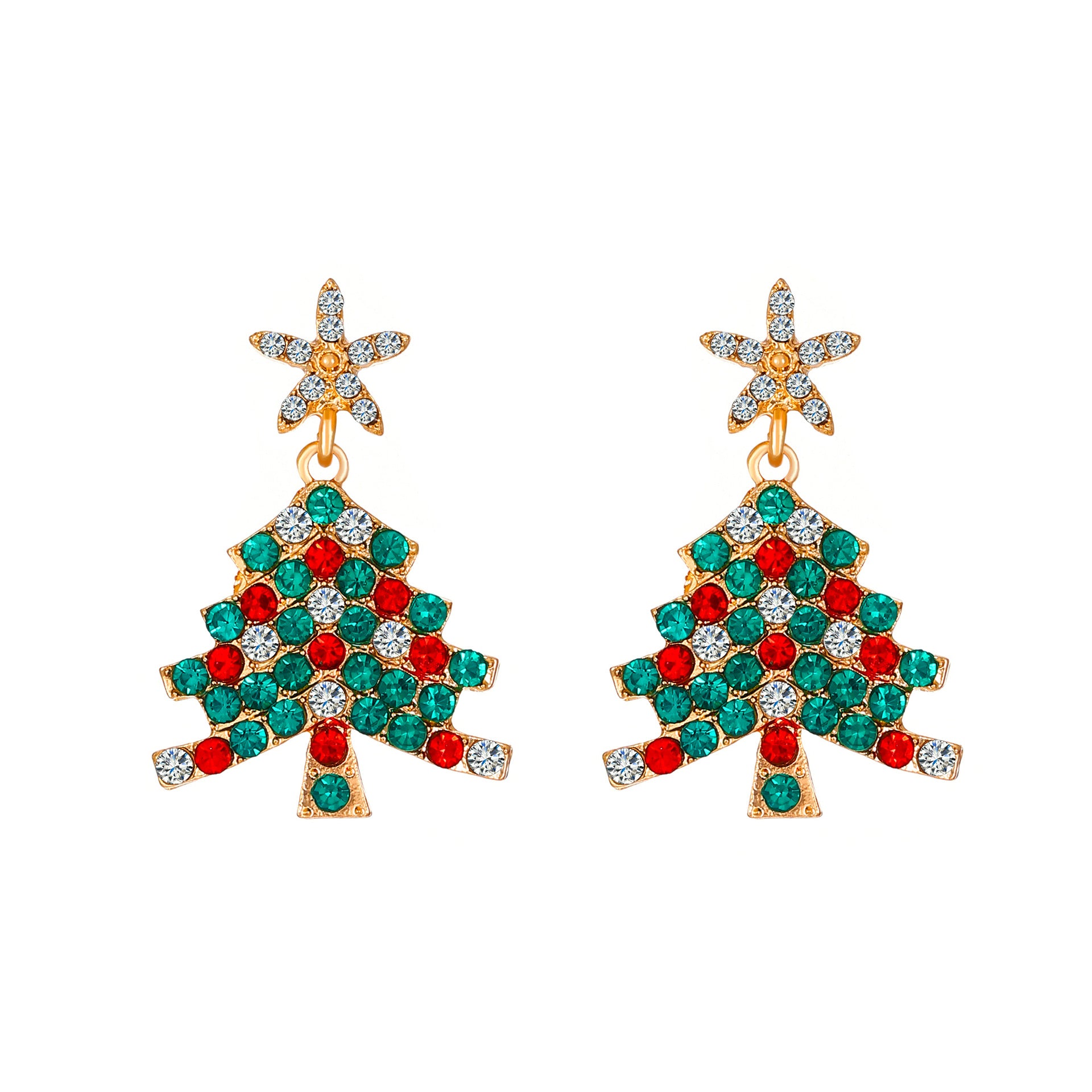 Wholesale Exaggerated Creative Diamond Christmas Tree Colored Diamond Earrings