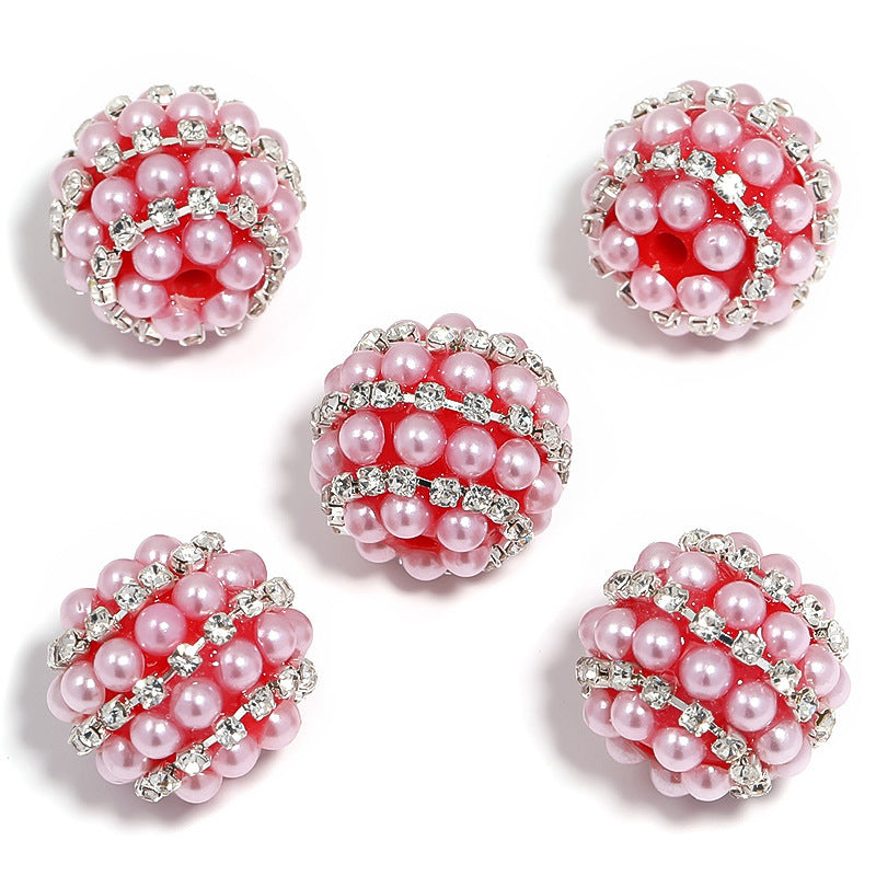 Wholesale 5pcs Candy-colored pearl rhinestone ball with straight hole