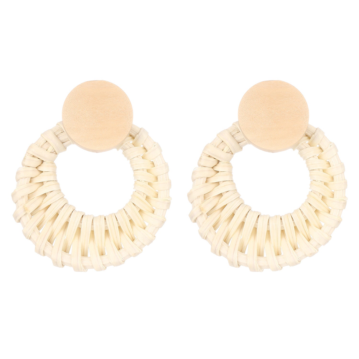 Wholesale Trendy Summer Vacation Hand Knit Raffia Flower Earrings For Women Golden Yellow Fashion Accessory Resale Gift