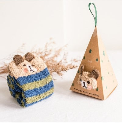 Wholesale Christmas plus velvet warm coral fleece socks gift box