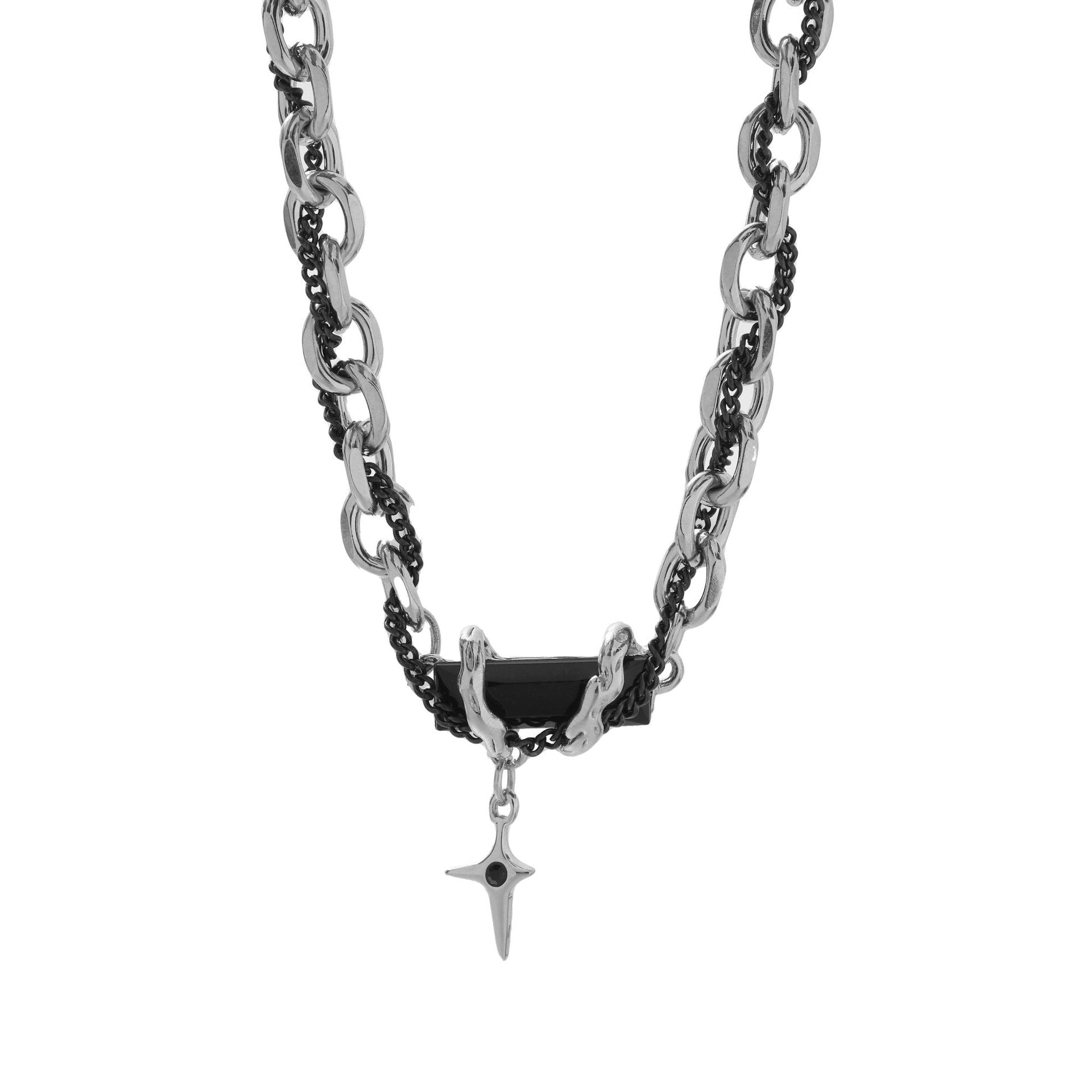 Wholesale multi-layer winding black sapphire cross titanium steel necklace