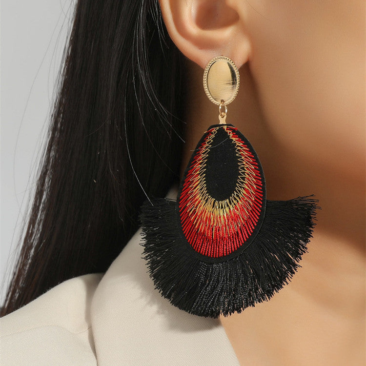 Wholesale Bohemian Peacock Feather Tassel Long Stud Earrings