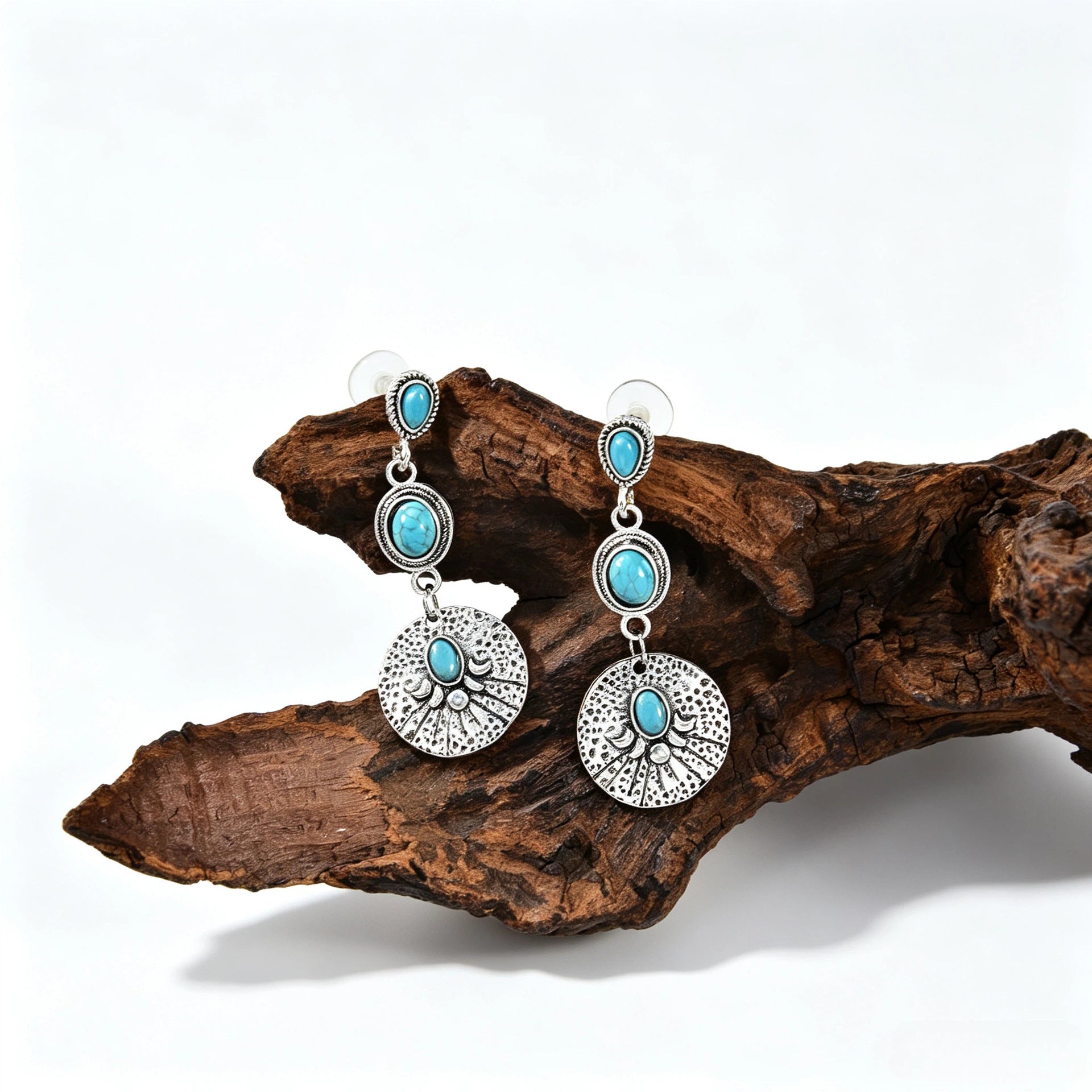 Wholesale Retro Turquoise Cactus Drop Earrings For Women Ethnic Style Distressed Alloy Earrings Party Fashion Jewelry Accessory Gift