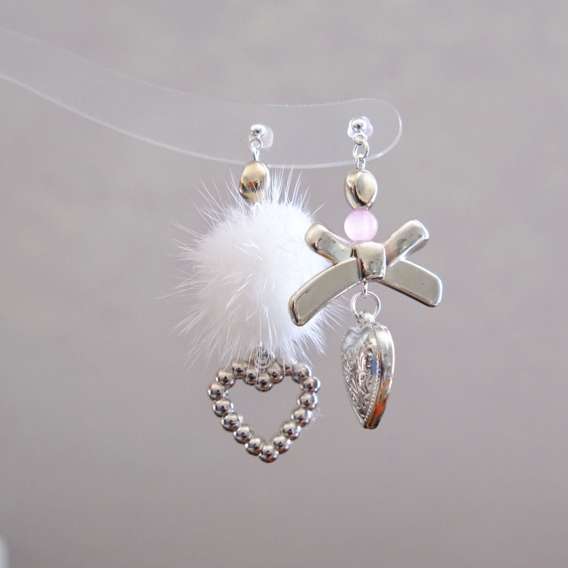 Wholesale Arrival Hand-made Color Wave Dot Ribbon Asymmetric Love Plush Autumn and Winter Earrings