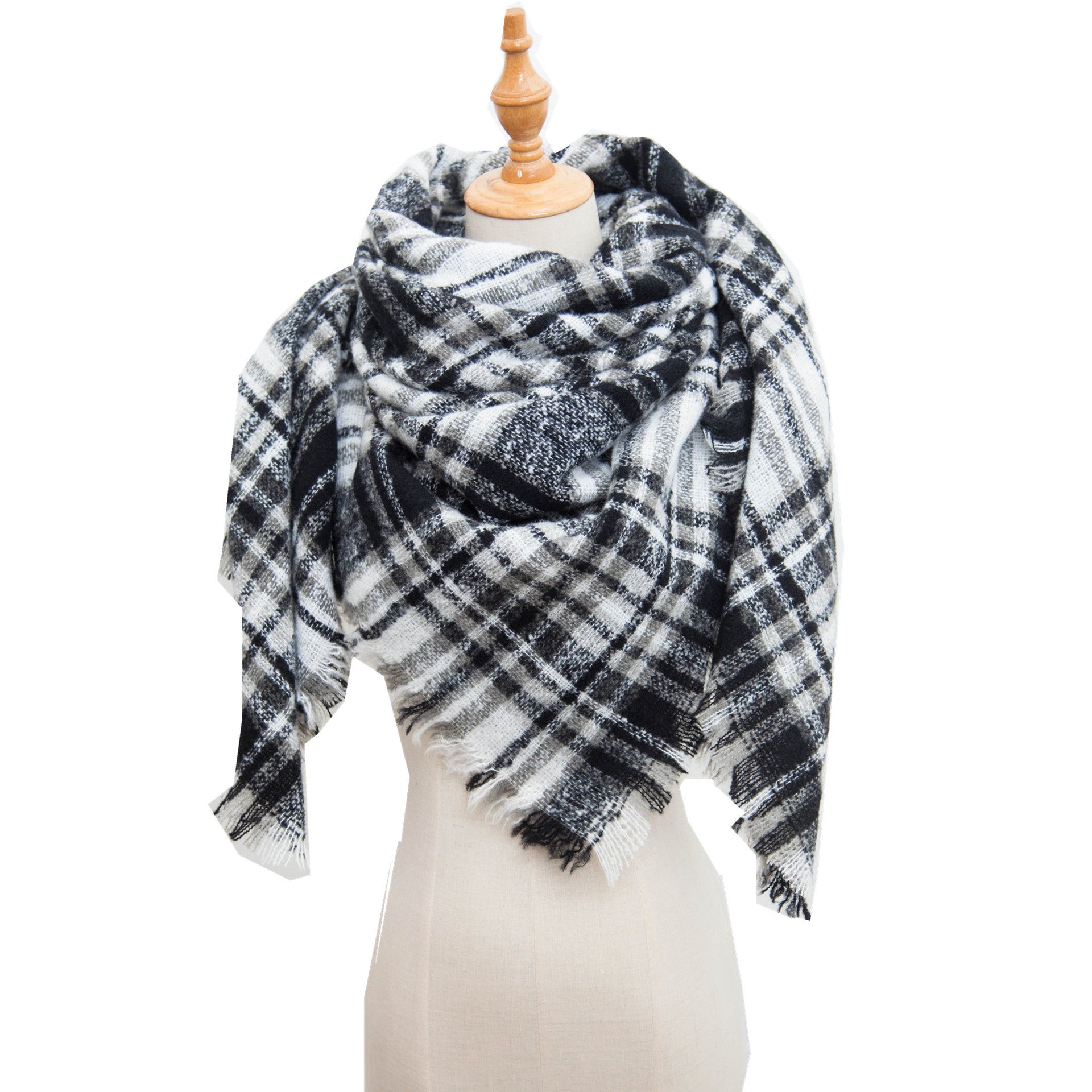 Wholesale of Autumn and Winter Large Plaid Triangular Scarves, Polyester Cape Shawls
