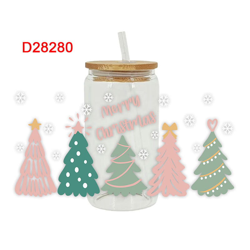Wholesale Colorful Gift Christmas Tree 16oz Cup UV DTF Wraps