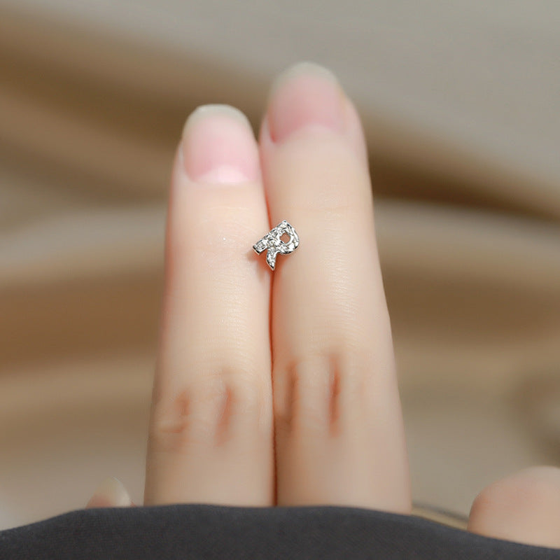 Wholesale Simple Niche Design Mini Full Diamond Earrings for Men and Women Sterling Silver Full Diamond 26 Letter Earrings